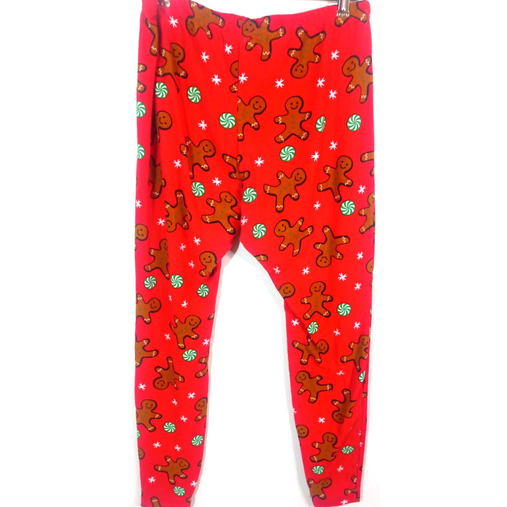No Comment Women 2X Red Leggings Christmas Gingerbread Men Peppermint Holiday - Picture 4 of 6